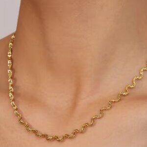 Unique 18k Gold Electro-Plated Stainless Steel Wave Statement Necklace